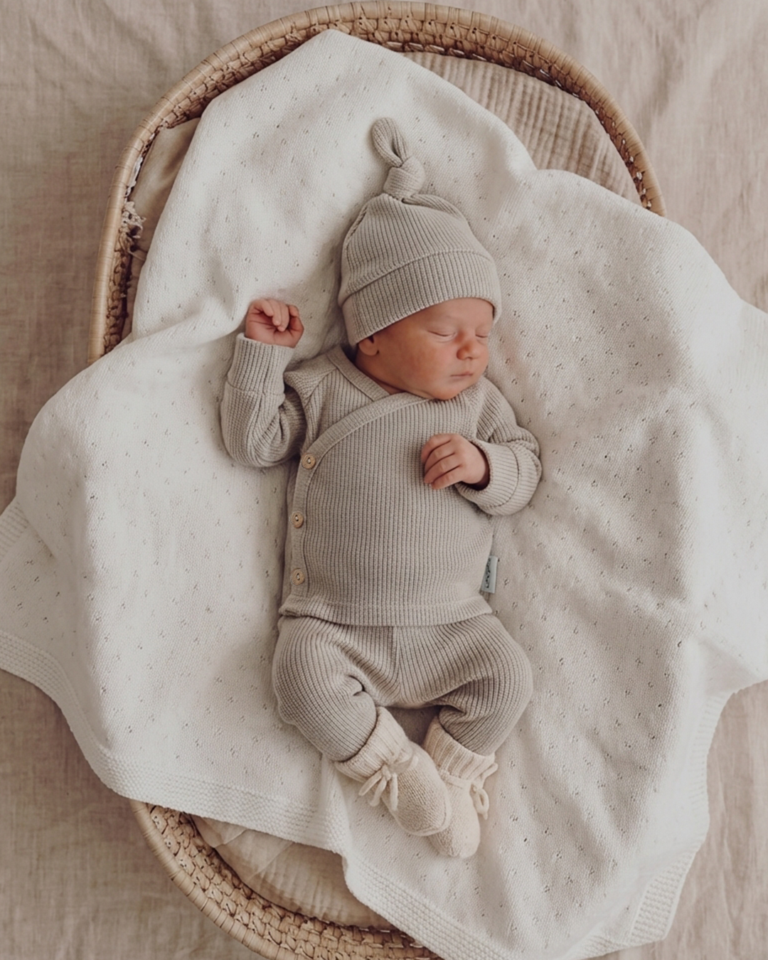 Newborn Muts + Broek - Gebreid Sand