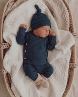Newborn Muts + Broek - Gebreid Navy